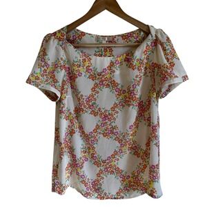 Emerson Grace Floral Blouse Square Neck Short Sleeve Top‎ Cute Pattern S